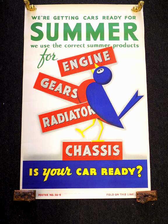 1950S MOBIL OIL SERVICE STATION ADVERTISING POSTER: Sweeney Litho Co. 1950's Mobil Oil Gasoline Service Station Advertising Silkscreen Poster. Vibrant Color. Near New Old Stock. 27 3/4" x 29.50"