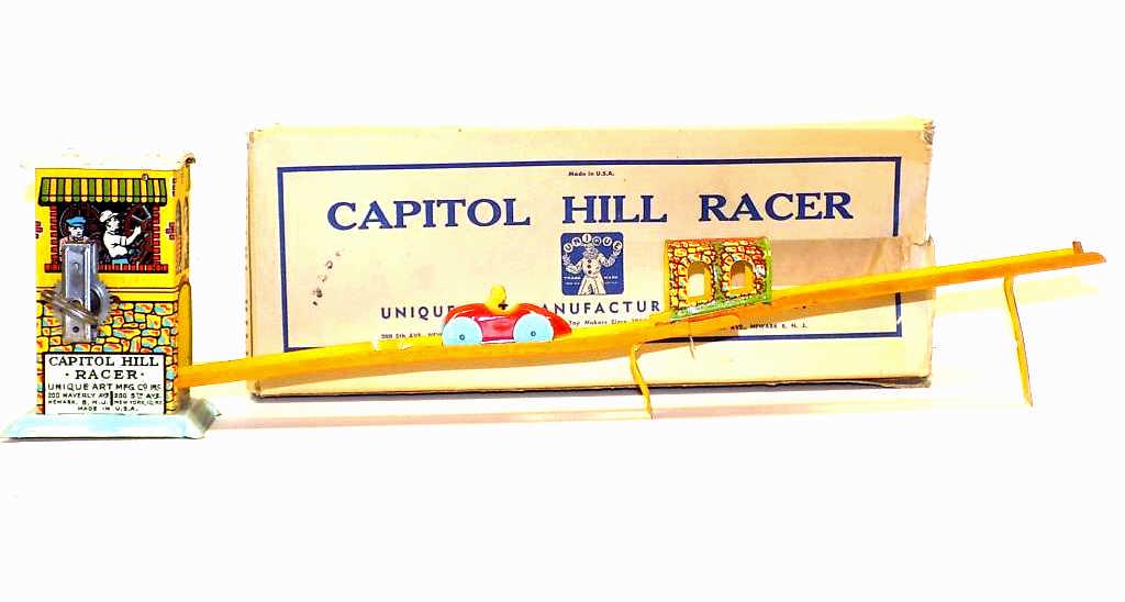 1930'S UNIQUE ART BOXED CAPITOL HILL RACER TIN TOY (1 of 4)