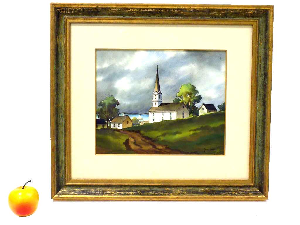 JOHN CUTHBERT HARE - BAYSIDE CHURCH WATERCOLOR (1 of 4)