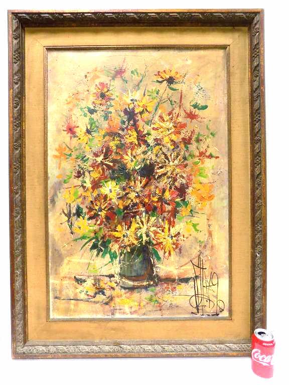 HUGE MIDCENTURY ABSTRACT FLOWERS PAINTING (1 of 4)