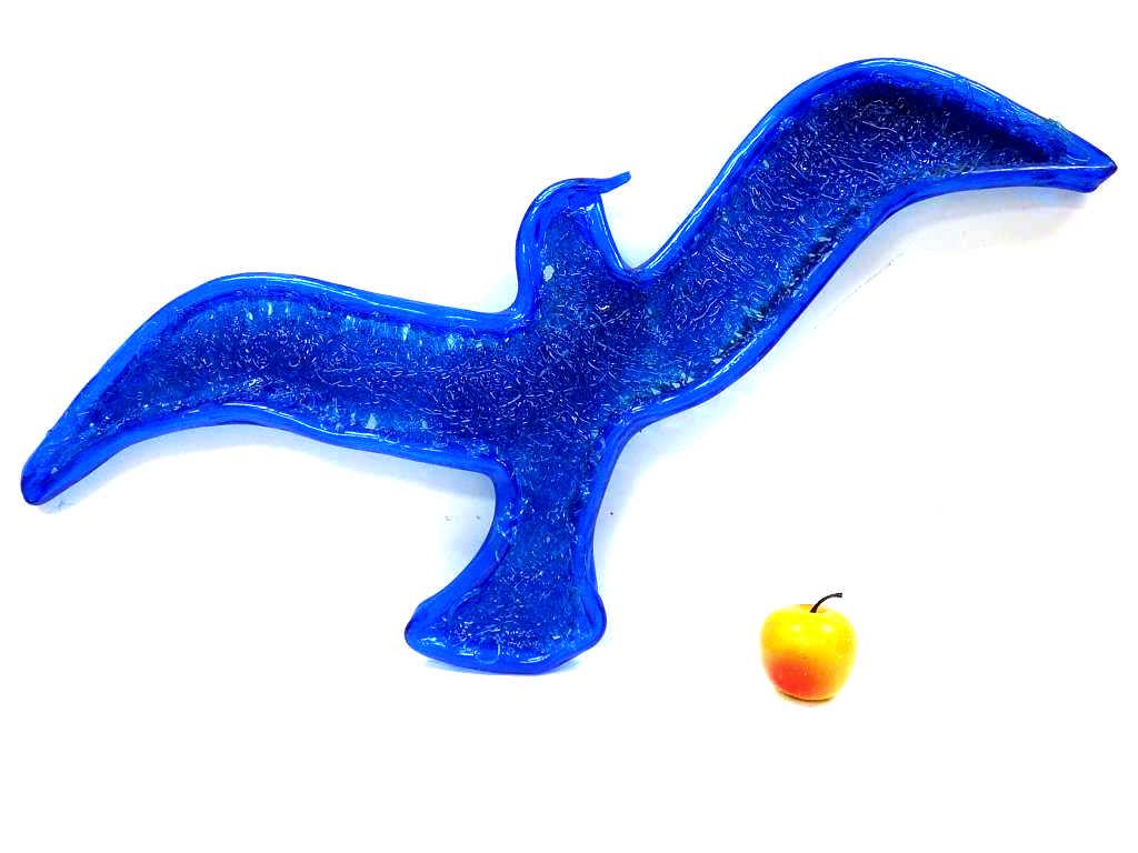 BIG MIDCENTURY MODERN BLUE LUCITE PEACE DOVE: Big Midcentury Modern Blue Spaghetti Lucite Sculpture of a Flying Peace Dove. 14" x 34"