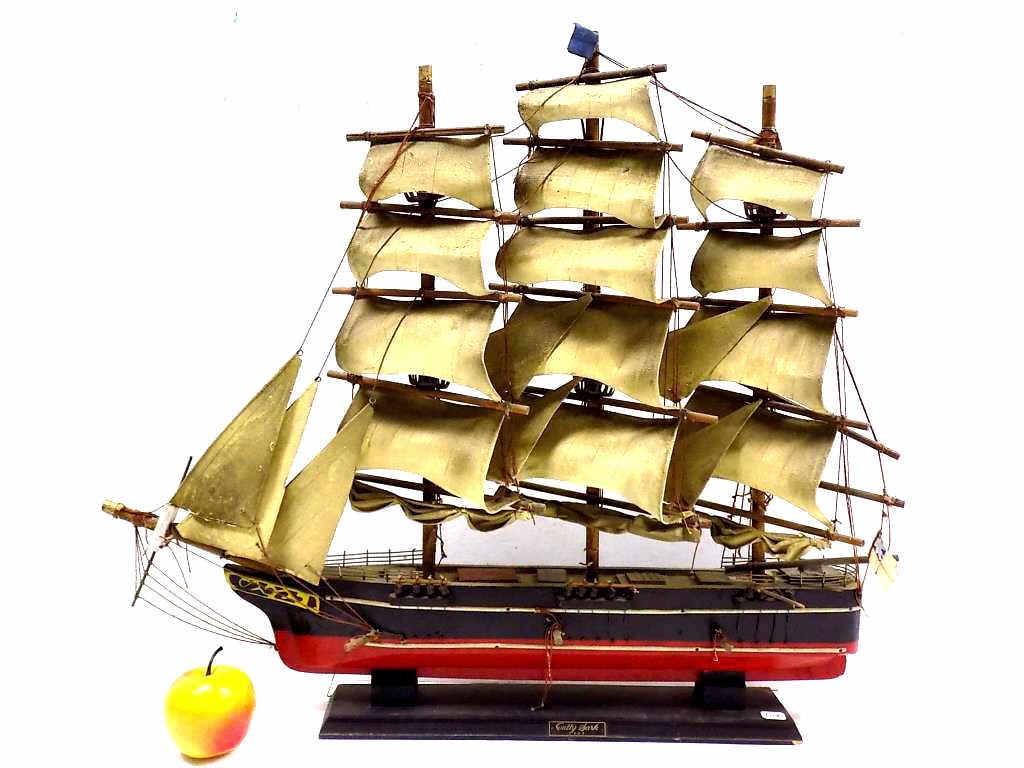 VINTAGE BRITISH CUTTY SARK SHIP MODEL: Vintage British Cutty Sark Ship Model. Nice Detail. Height 21.50" x 24.50"