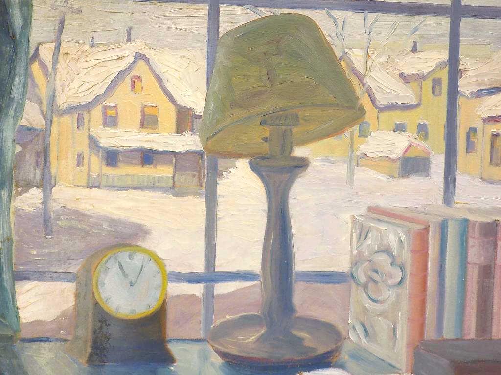 BIRGER ERICKSON WINTER STILL LIFE PAINTING: Birger Erickson - American 1936 Impressionist Winter Still Life Painting. Oil on Masonite. 20" x 24"