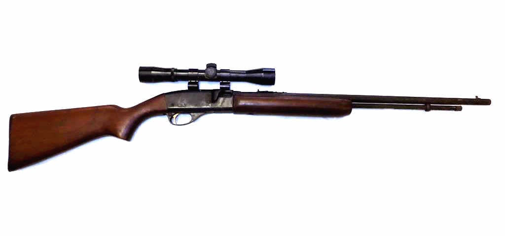 REMINGTON SPEEDMASTER MODEL 552 .22 CALIBER RIFLE: Remington Speedmaster Model 552 .22 Caliber Short, Long and Long Rifle with Varied Capacity. Rear Trigger Guard Push Button Safety. Bushnell Sportview Sight. Barrel 23.50" 42" Total Length. Mahogany S