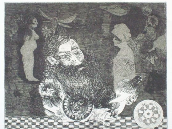 PETER PAONE SIGNED DREAMS OF AN OLD MAN ETCHING: PETER PAONE (American 1936-)"Dreams of an old man" pencil numbered , titled & signed Limited Edition etching.
