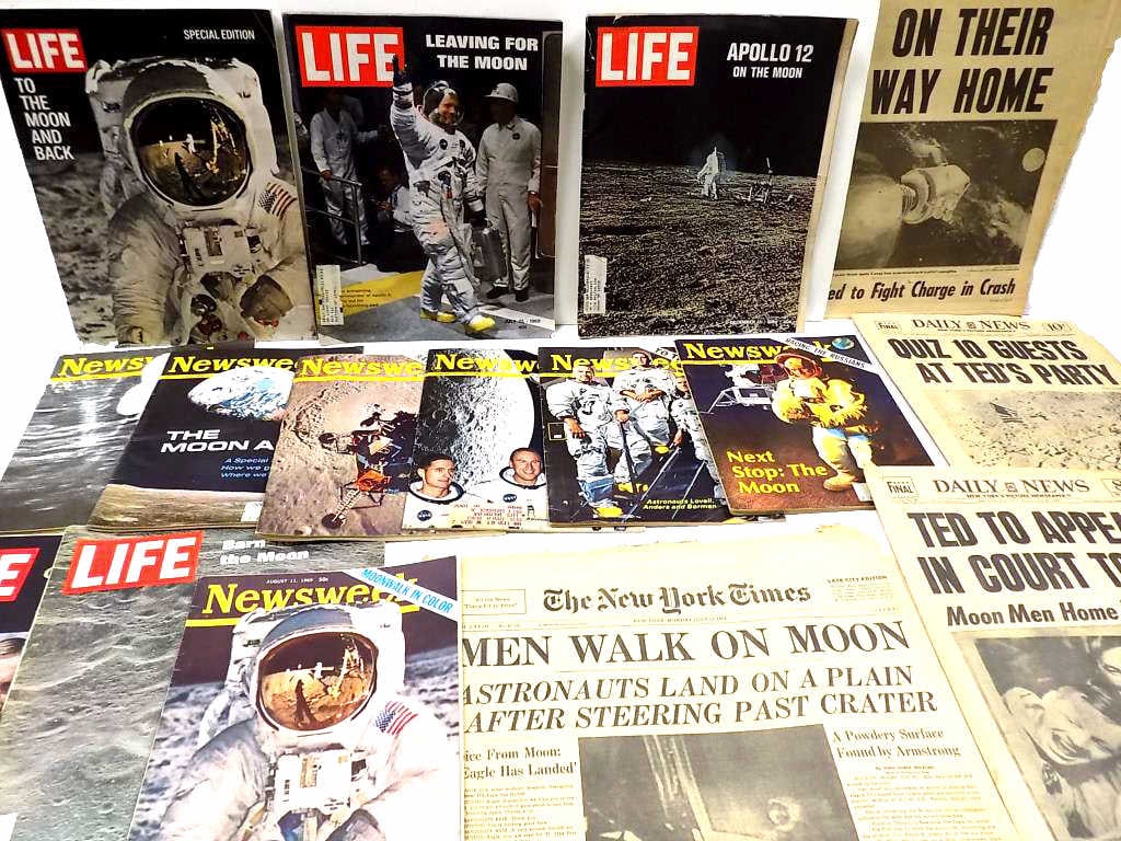 VINTAGE 1960'S SPACE RELATED EPHEMERA LOT W/ LIFE: Vintage 1960's Space Related Ephemera Lot. Including LIFE Magazine Issues June 6, 1969, July 4, 1969 Neil Armstrong Cover, July 25, 1969 Armstrong Cover, December 12, 1969 Apollo 12 Cover, Special Edi