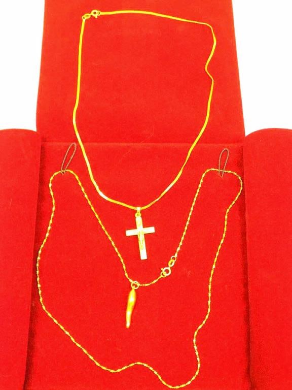 14K GOLD CROSS & GOLD HORN NECKLACES (1 of 4)