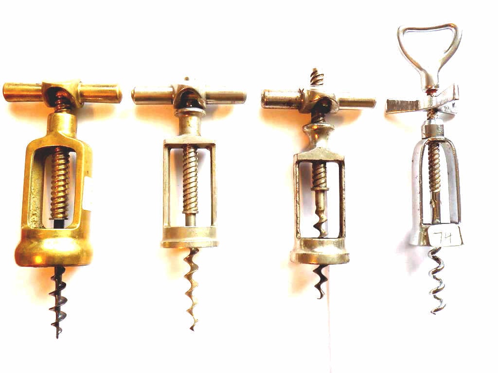 VINTAGE BRASS & CHROME BOTTLE OPENERS / CORKSCREWS: Vintage Metal Corkscrews / Bottle Openers Lot. Including Brass, 2 Chrome Steel Including B&A, Chrome Tri Twist Handle. 4 Pieces