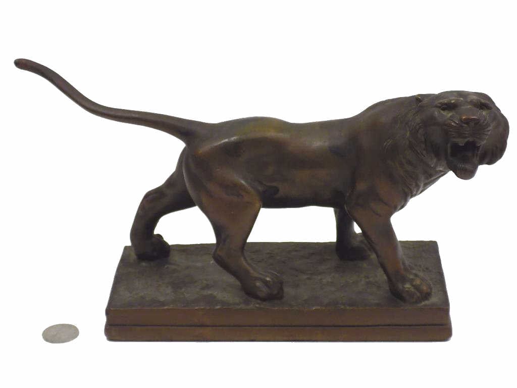ANTIQUE BRONZE PROWLING TIGER STATUE (1 of 2)