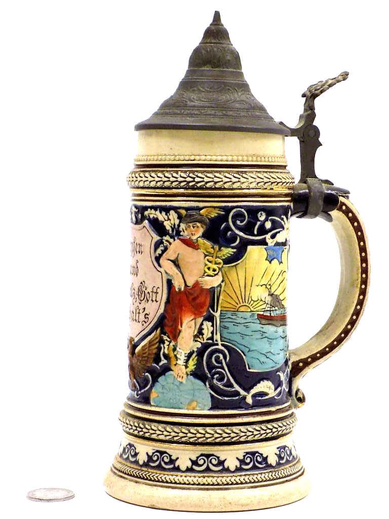 ALLEGORIC ATHENA & MERCURY GERMAN BEER STEIN (1 of 7)