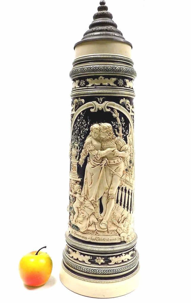 HUGE GERMAN RENAISSANCE COUPLE BEER STEIN TANKARD (1 of 10)