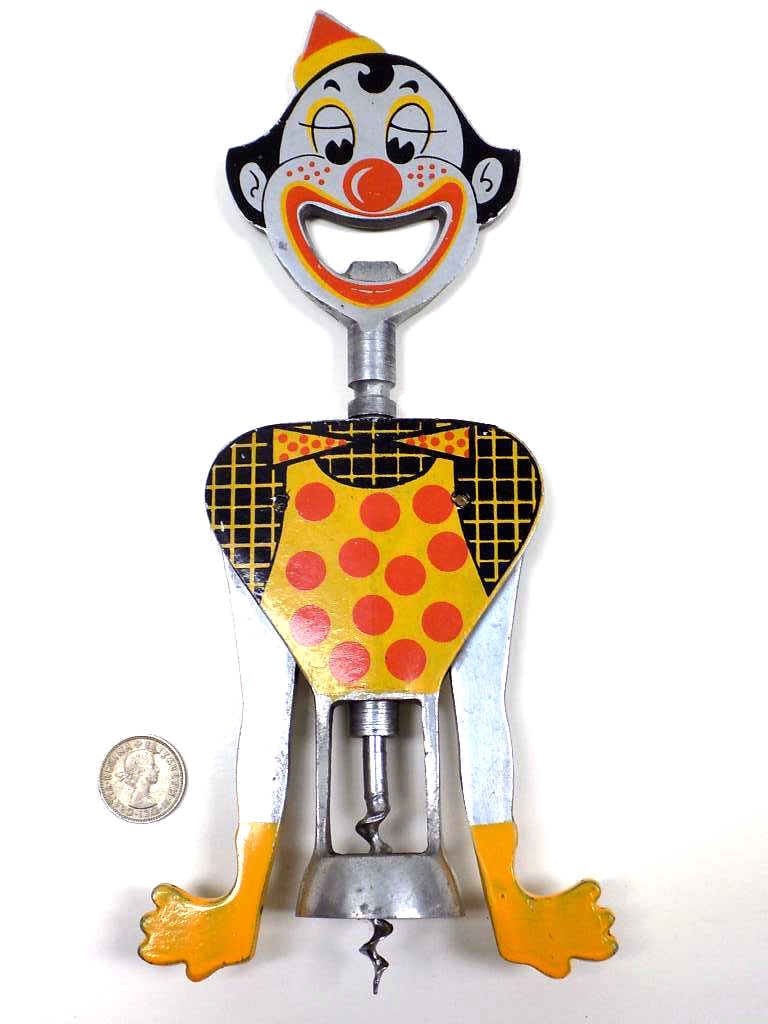 RARE 1950'S MECHANICAL CLOWN CORKSCREW OPENER (1 of 3)