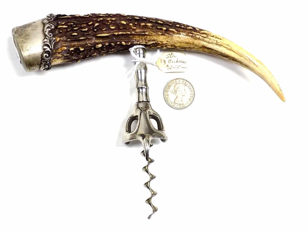 BIG STAG HORN & STERLING CORKSCREW BOTTLE OPENER (1 of 2)