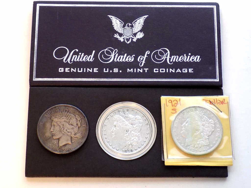 1879 1921S MORGAN 1923D LIBERTY HEAD DOLLAR COINS (1 of 4)