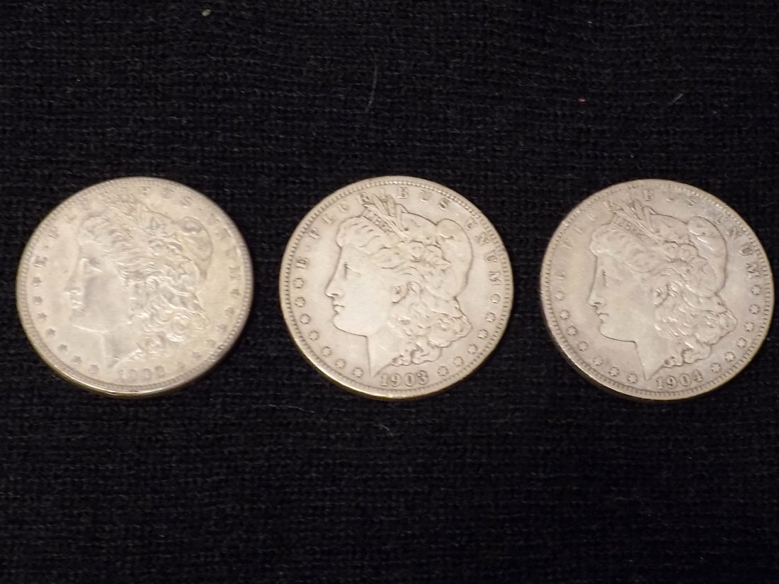 US MINT 1902 1903 1904 MORGAN SILVER DOLLAR COINS (1 of 5)
