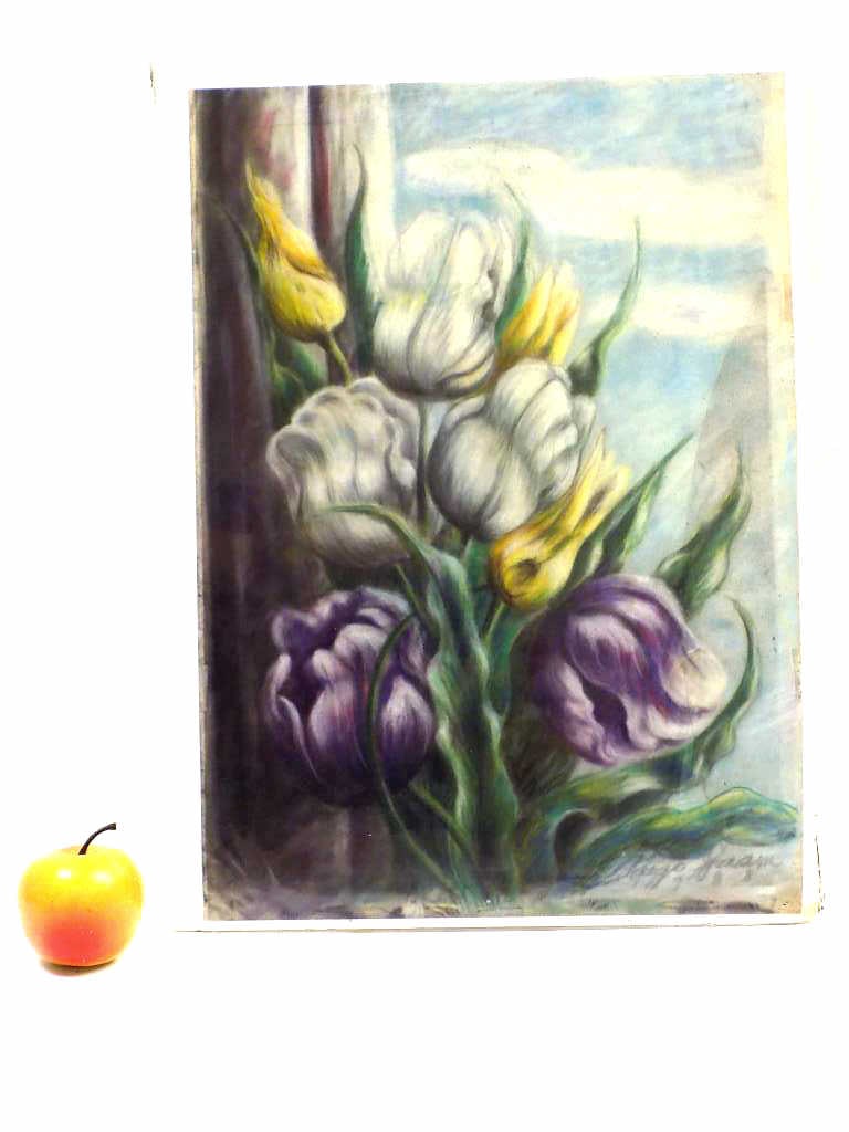 HUGO GNAM - FLORAL PASTEL PAINTING: Hugo Gnam American / Switzerland 1899-1997 - Colorful Flowers Pastel Painting. Signed, Dated Lower Right. Well Known Artist who has exhibited at the Brooklyn Museum, Metropolitan Museum of Art, Buffal