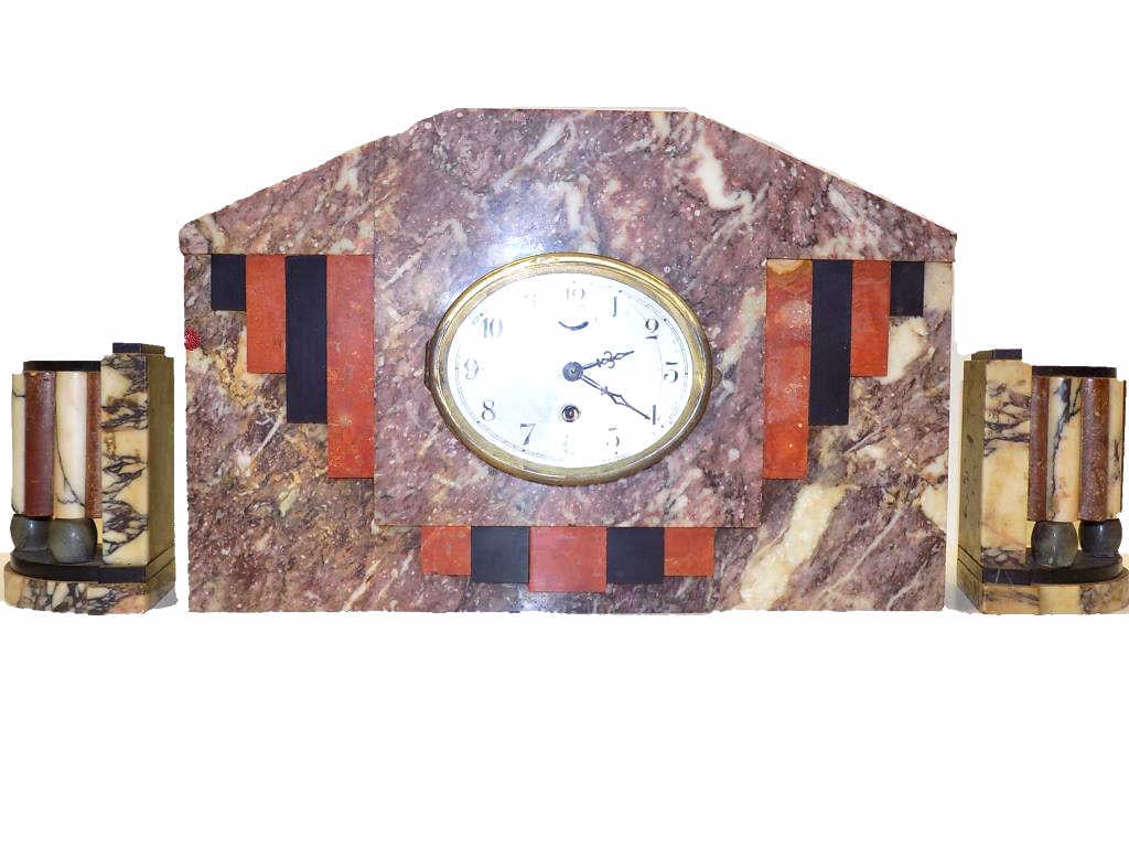 ART DECO UCRA MARBLE MANTEL CLOCK SET (1 of 3)
