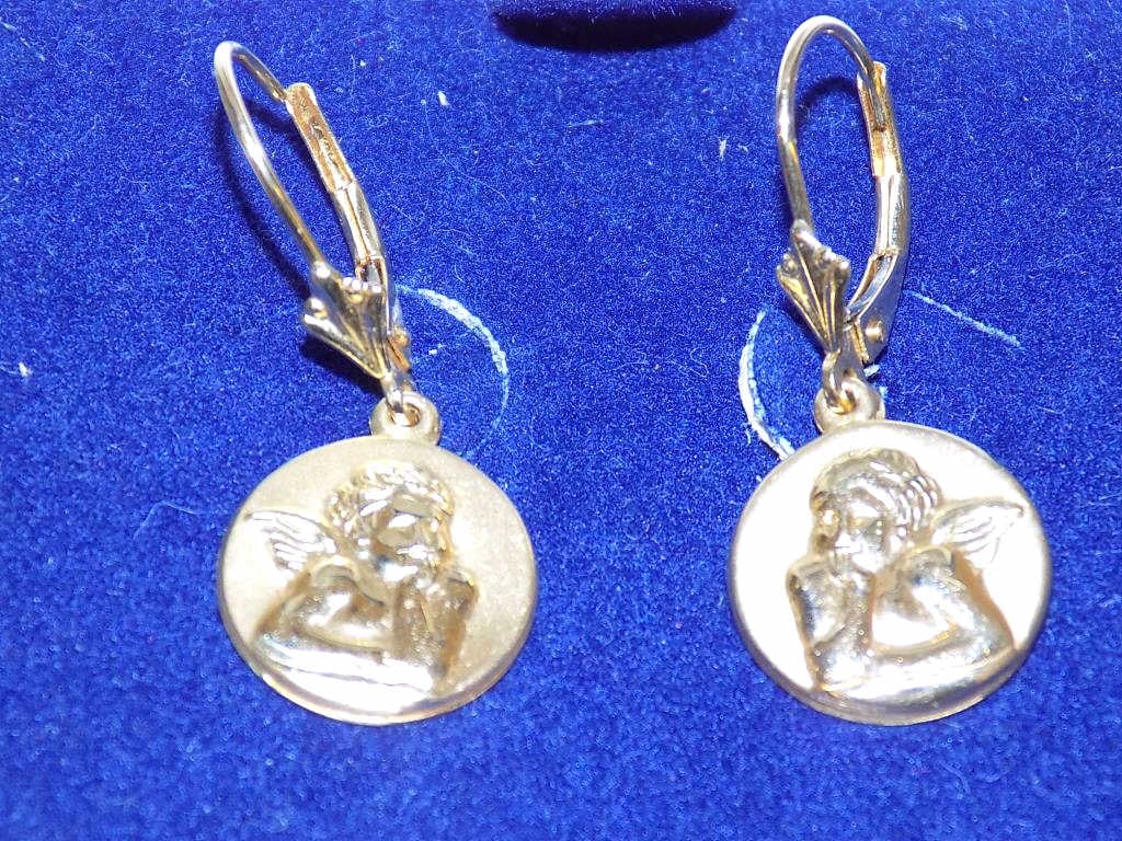 MICHAEL ANTHONY14K GUARDIAN ANGEL EARRINGS: Pair of Michael Anthony Jewelers 14k Yellow Gold Guardian Angel Earrings. In Signature Box.