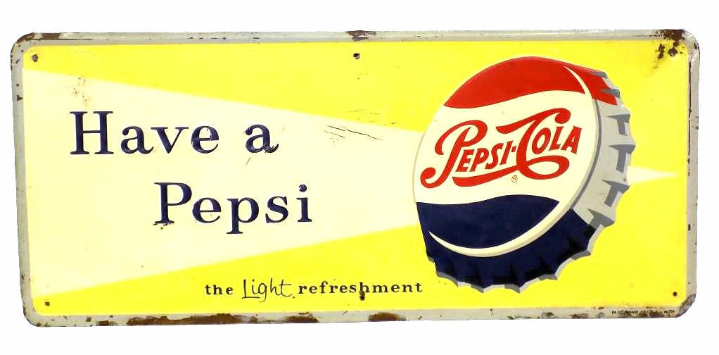 1950'S HAVE A PEPSI EMBOSSED METAL SODA SIGN (1 of 3)