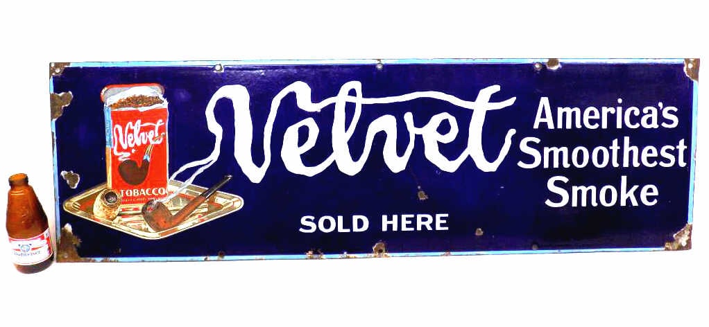 1920'S VELVET PIPE TOBACCO PORCELAIN SIGN (1 of 8)