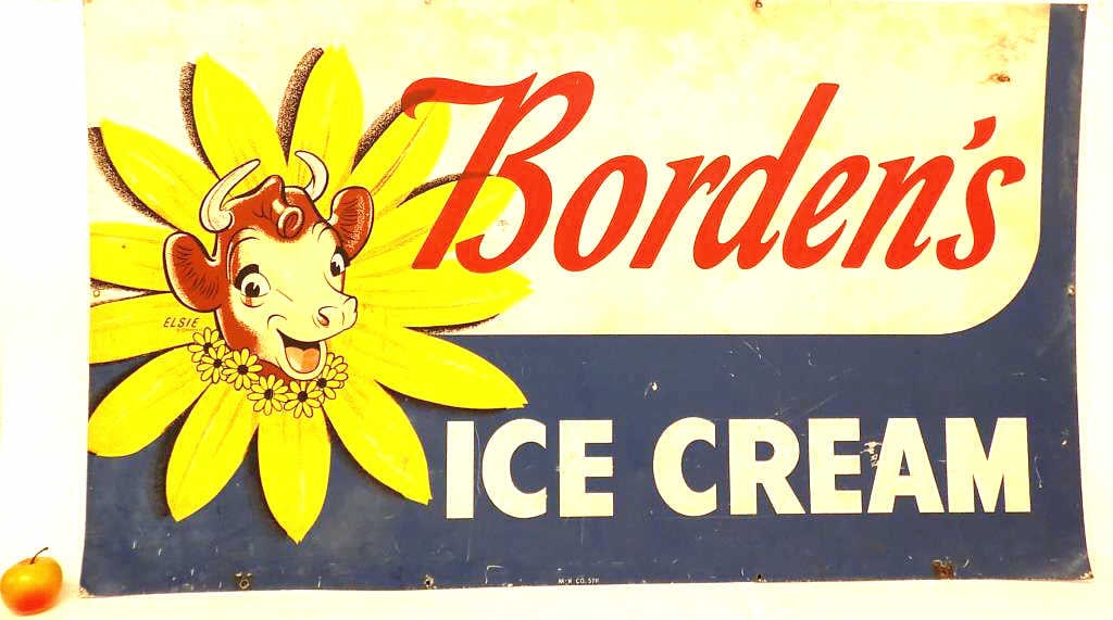 HUGE 1950'S ELSIE BORDEN'S ICE CREAM METAL SIGN (1 of 4)