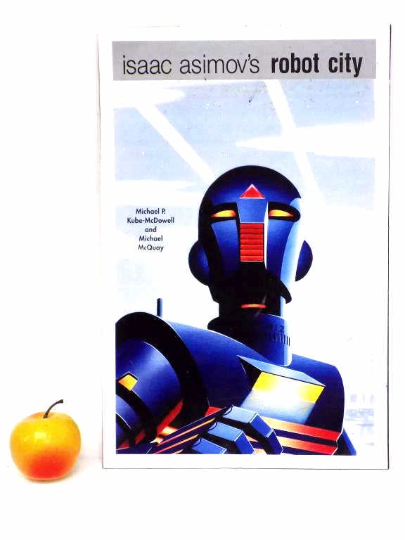 ISAAC ASIMOV'S ROBOT CITY BOOK ADVERTISING POSTER: Modernistic Isaac Asimov Science Fiction Book Robot City Advertising Poster. 11" x 17"