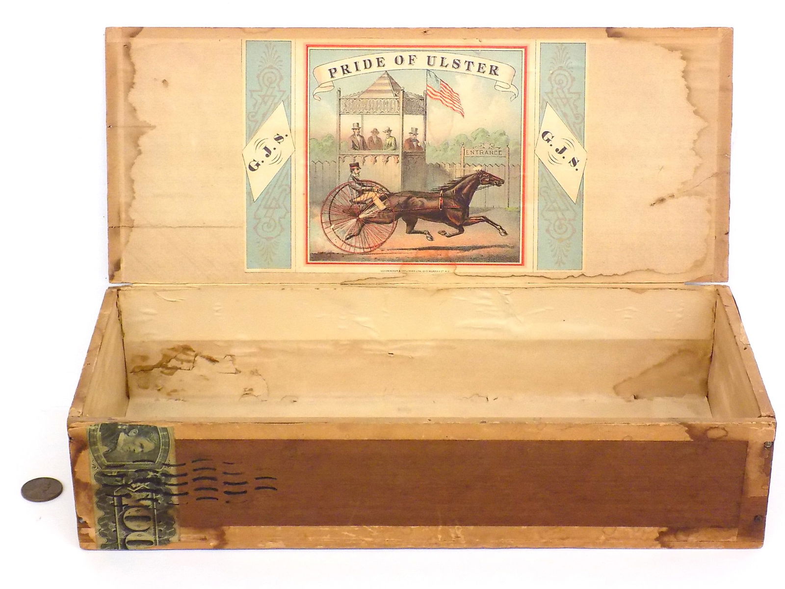 RARE 1800'S PRIDE OF ULSTER NEW YORK RACE HORSE CIGAR BOX (1 of 6)