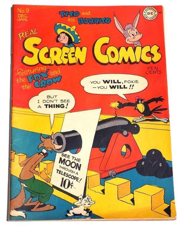REAL SCREEN COMICS No. 9 GOLDEN AGE COMIC BOOK: DC Detective Comics Publishing 1946 Golden Age Real Screen Comics No. 9 Comic Book. Featuring The Fox and The Crow, Tito and Burrito.