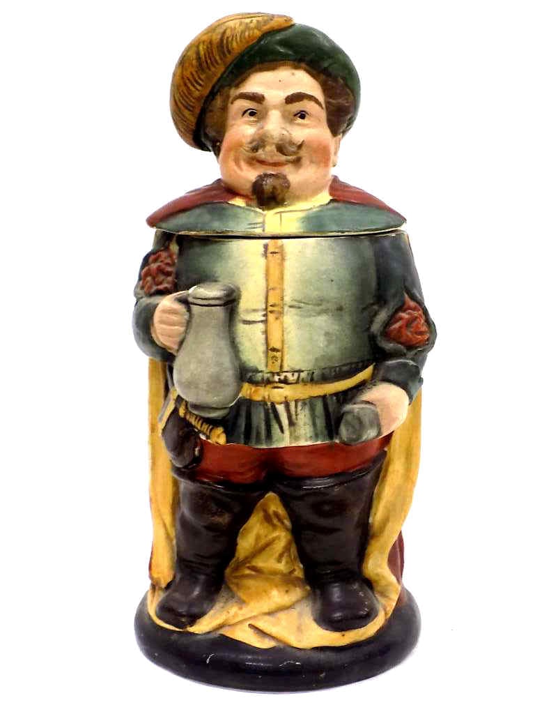 REINHOLD HANKE SIR JOHN FALSTAFF CHARACTER STEIN: Reinhold Hanke German Pottery Figural Beer Stein. No. 1439 Sir John Falstaff . Famous Character Who Appeared in Shakespeare and Falstaff Staged in 1893. 0.5 Liter, Height 9.5"
