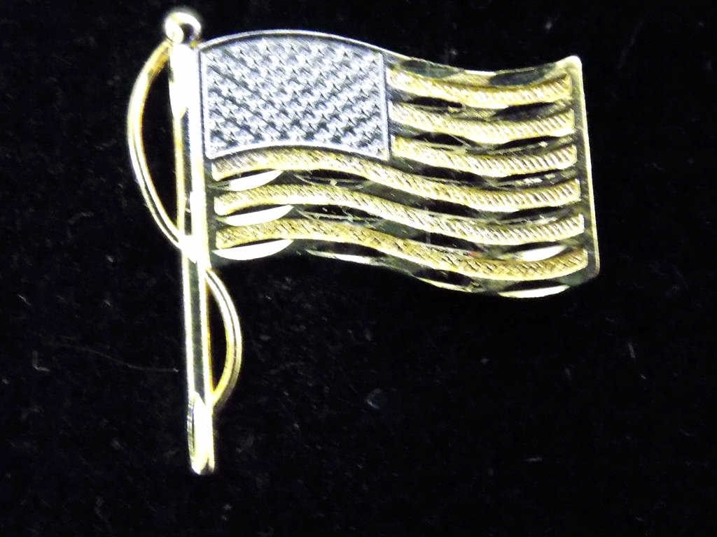 MICHAEL ANTHONY 14K GOLD AMERICAN FLAG PIN: Solid Yellow & White 14K Gold Michael Anthony American Flag Pin. New with Box & Paper.