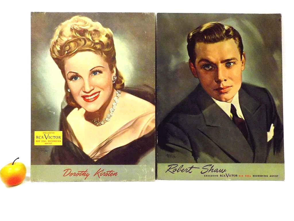 RCA VICTOR DOROTHY KIRSTEN ROBERT SHAW ADVERTISING: Vintage RCA Victor Dorothy Kirsten and Robert Shaw Recording Artists Cardboard Record Store Counter Advertising Displays. 14.50" x 20".