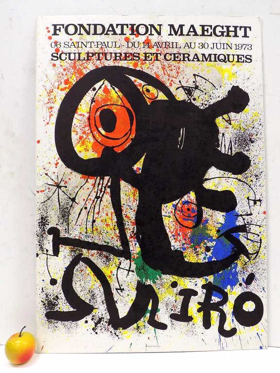 JOAN MIRO - FONDATION MAEGHT EXHIBITION POSTER: Joan Miro 1893-1983 Spain - Foundation Maeght 1973 Sculptures In Ceramics Exhibition Poster. Color Serigraph on Cardboard. Printed in Paris. 22" x 33"