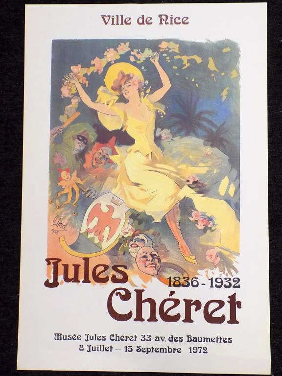 JULES CHERET - VILLE DE NICE LITHOGRAPH POSTER: After Jules Cheret French 1836-1932 - Ville de Nice Color Lithograph Poster. Depicting the Museum Exhibition Held September 15, 1972. 18.50" x 27.50"