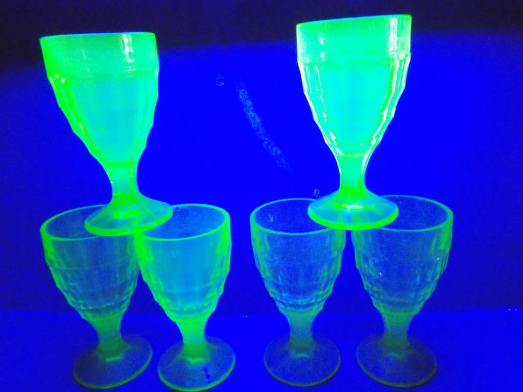 MIDCENTURY URANIUM GLASS GOBLETS SET (1 of 3)