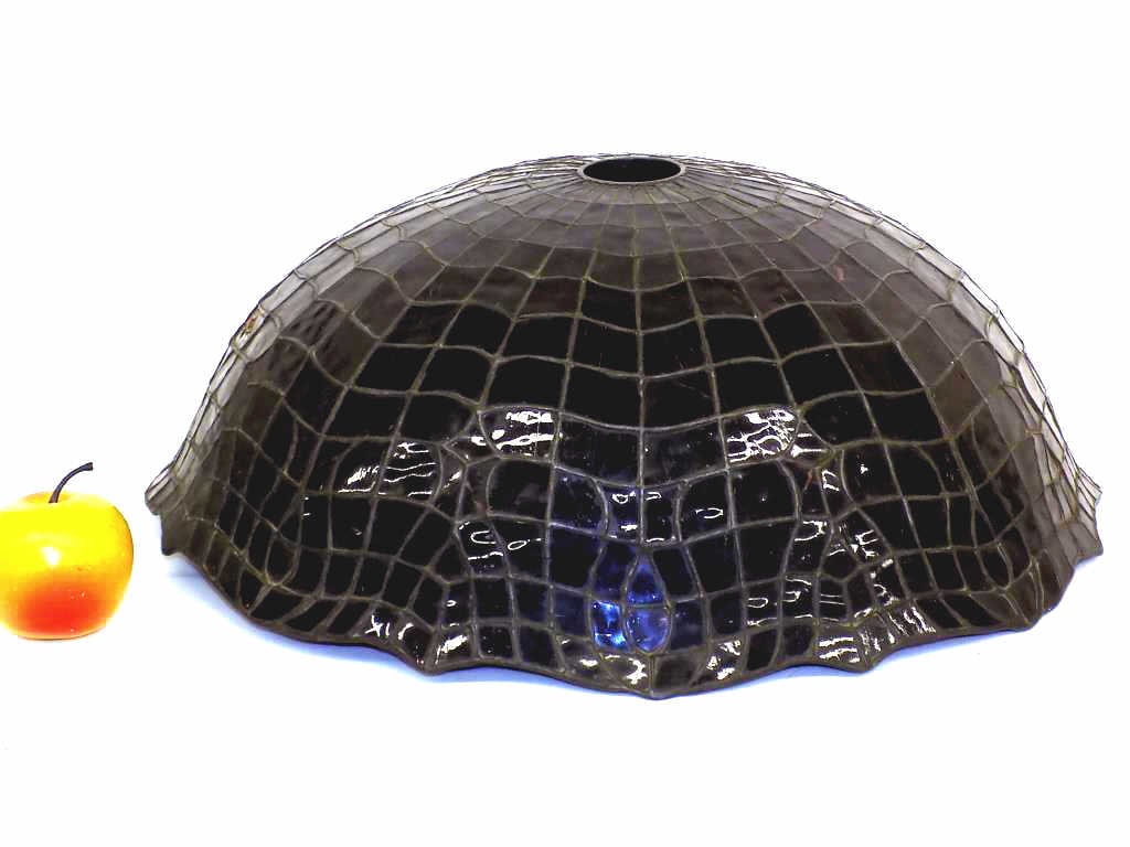 TIFFANY STYLE LEADED RED GLASS LAMP SHADE: Antique Tiffany Style Leaded Red Glass Lamp Shade. Numbered 2070. Height 6" x Diameter 18". Imperfections, sold as is. From a Prominent New York Estate.