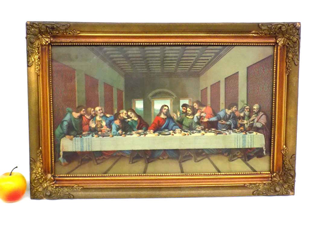 LEONARDO DAVINCI THE LAST SUPPER CHROMOLITHOGRAPH: Leonardo DaVinci - Italian - Antique Chromolithograph of The Last Supper. Victorian Gilt Frame 15.50" x 23.50"