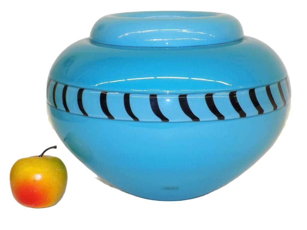 MURANO TAGLIAPIETRA ANGELIN MODERN ART GLASS BOWL: Midcentury Modernist Design Oggetti Titled, Signed and Numbered Sculptured Studio Art Glass Bowl. Tagliapietra & (Maria) Angelin For Effetre International Murano 1985 22/100 Robin's Egg Blue with Styl