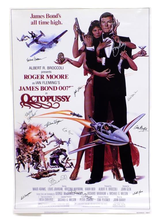 JAMES BOND OCTOPUSSY CAST SIGNED MOVIE POSTER: Classic James Bond 007 Spy Movie Octopussy Movie Poster Reprint. Signed by Cast Members: John Glen, Roger Moore, Maud Adams, Kristina Wayborn, Louis Jourdan, Kahir Bedi, Steven Berkoff, David Meyer, L