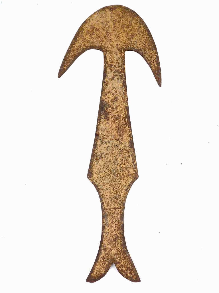 ANTIQUE AFRICAN WARRIOR TRIBAL SWORD: Antique Affrican Warrior Metal Tribal Sword. Length 18" Old Patina.