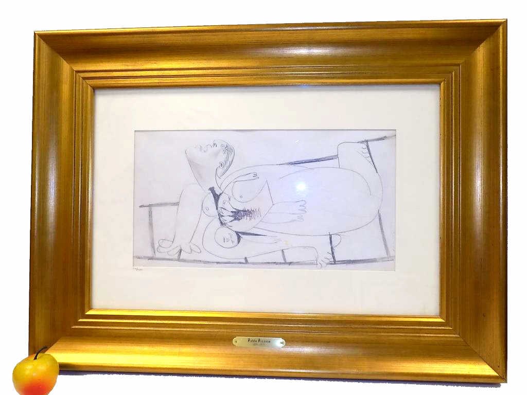 PABLO PICASSO - STUDY FOR GUERNICA: After Pablo Picasso Spanish 1881-1973 - Study For Guernica Lithograph. Certificate of Authenticity Rear. Custom Gilt Frame with Plaque. 23" x 31"