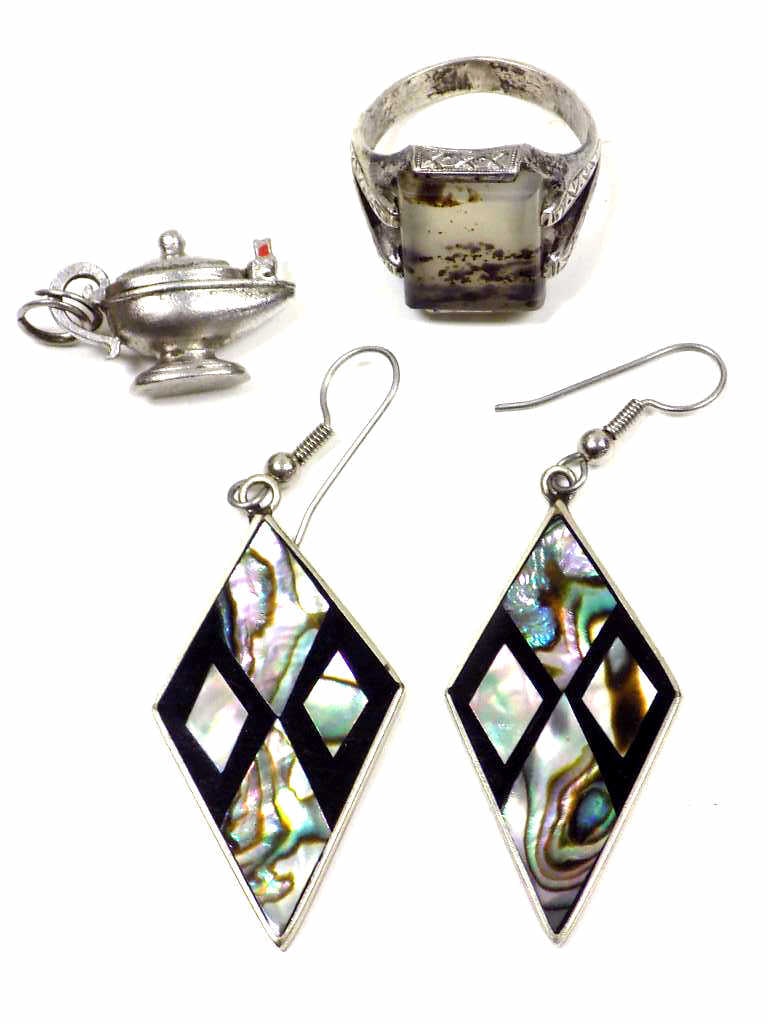 ASSORTED SILVER JEWELRY LOT W/ JADE RING TAXCO ETC (1 of 2)
