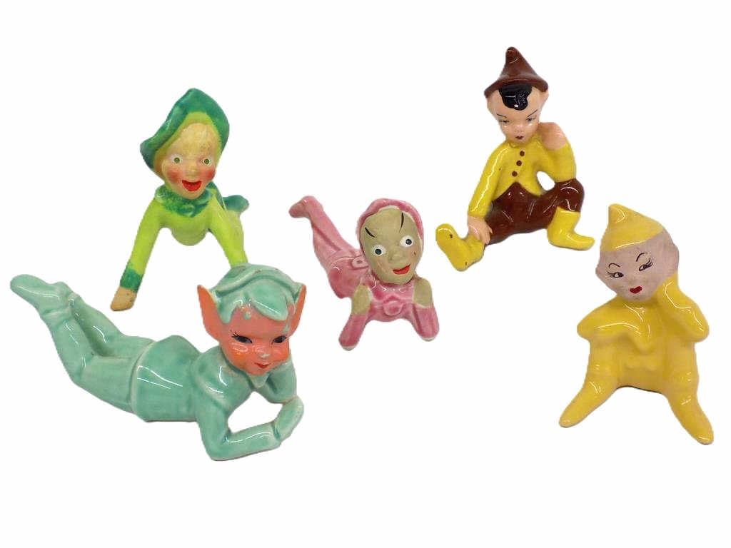 VINTAGE 1950'S PIXIE ELFS ELVES CERAMIC FIGURINES (1 of 2)