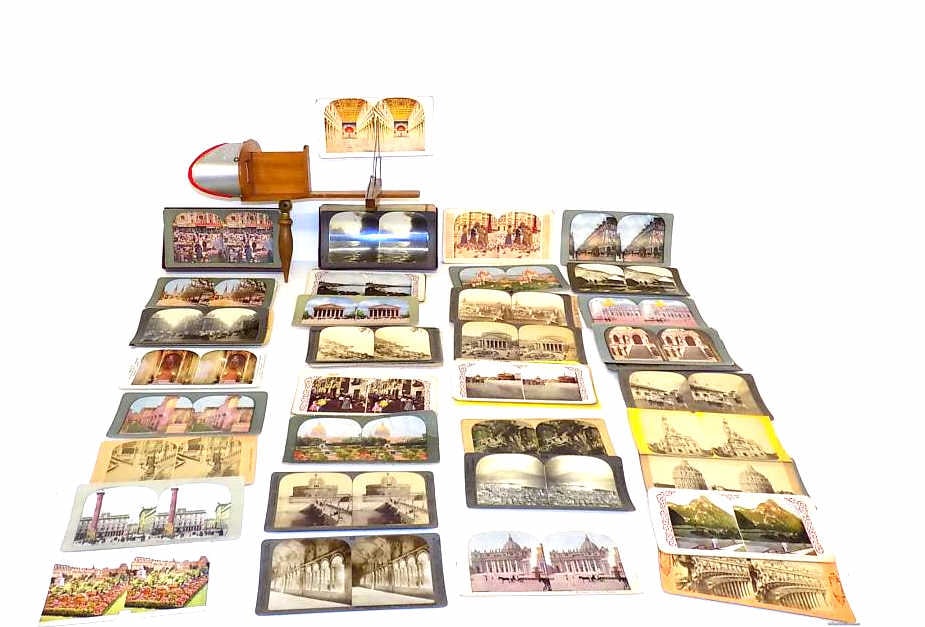 VICTORIAN STEREO VIEWER WITH STEREO VIEW CARDS (1 of 5)