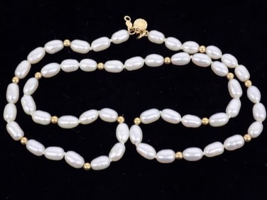 ELEGANT PEARL NECKLACE WITH 10K GOLD