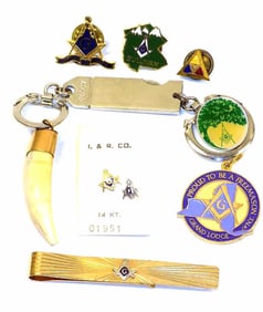 14K GOLD FREEMASONRY LODGE JEWELRY & FRATERNAL ITEMS