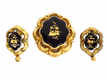 VICTORIAN 14K YELLOW GOLD FLORAL JEWELRY SET