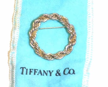TIFFANY 18K YELLOW GOLD & STERLING WREATH BROOCH
