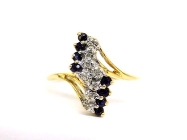 14K YELLOW GOLD DIAMOND BLUE SAPPHIRE RING