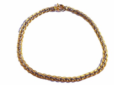 15" SOLID 14K YELLOW & WHITE GOLD BRAID NECKLACE