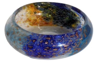 MURANO GOLD FLAKE COBALT BLUE ART GLASS BOWL
